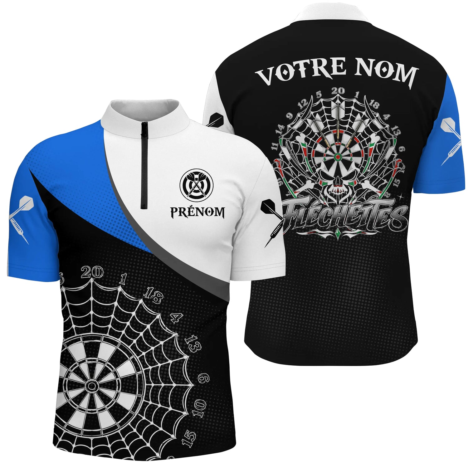 Polo Fléchettes Bleu & Noir – Style Crâne & Cible - Polo Zippé Homme