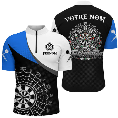 Polo Fléchettes Bleu & Noir – Style Crâne & Cible - Polo Zippé Homme