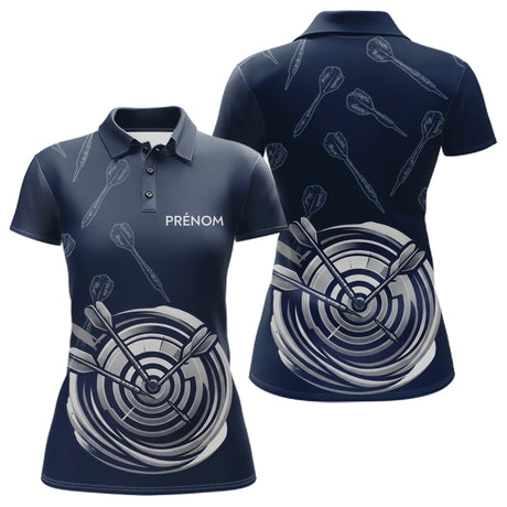 Polo Fléchettes Bleu Nuit - Cible 3D Personnalisé Avec Prénom - Polo Femme
