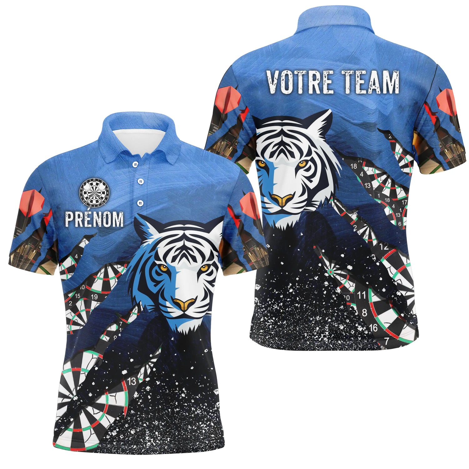 Polo Fléchettes Bleu Océan - Style Tigre Personnalisé - Polo Homme