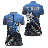 Polo Fléchettes Bleu Océan - Style Tigre Personnalisé - Polo Zippé Femme