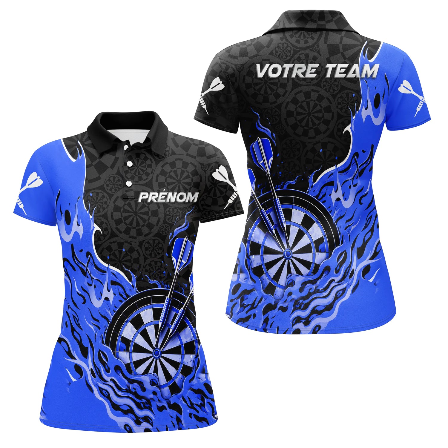 Polo Fléchettes Bleu Personnalisé - Design Flammes Performance - Polo Femme