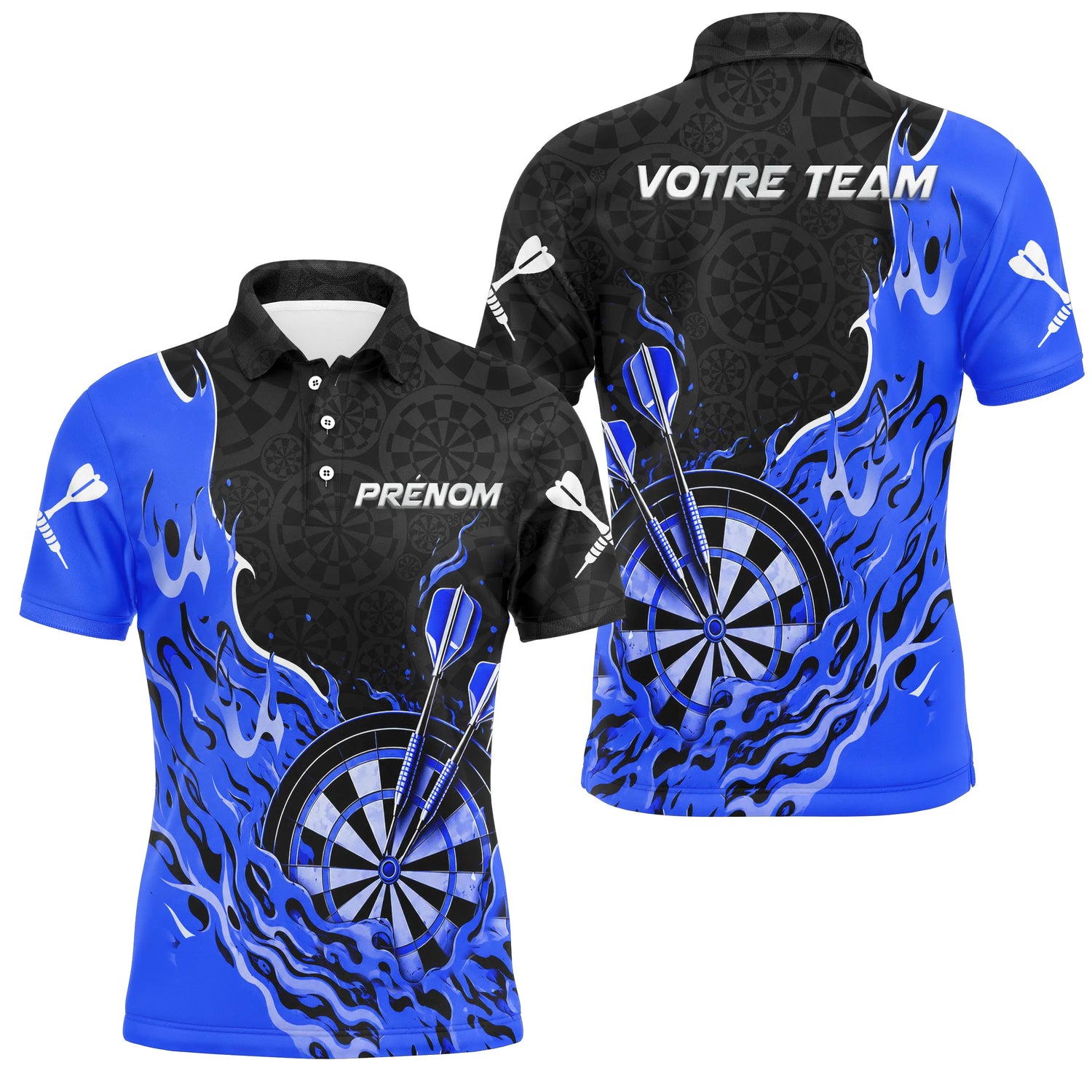 Polo Fléchettes Bleu Personnalisé - Design Flammes Performance - Polo Homme