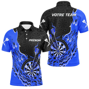 Polo Fléchettes Bleu Personnalisé - Design Flammes Performance - Polo Homme
