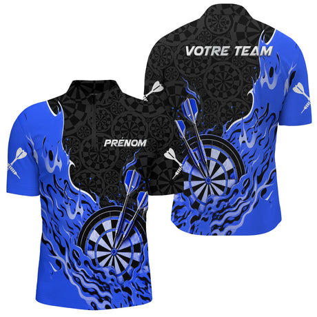 Polo Fléchettes Bleu Personnalisé - Design Flammes Performance - Polo Zippé Homme