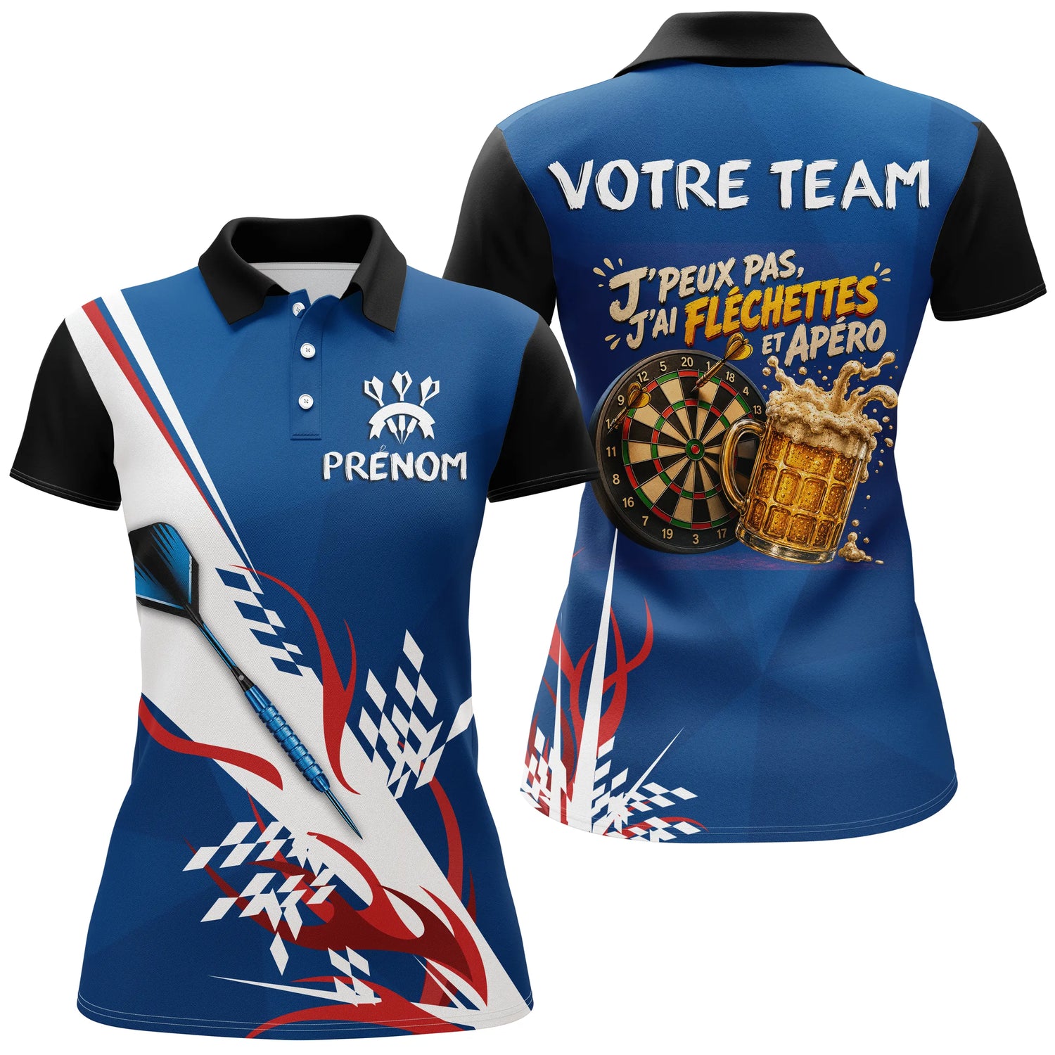 Polo Fléchettes Bleu Personnalisé – Style Tricolore Français - Polo Femme