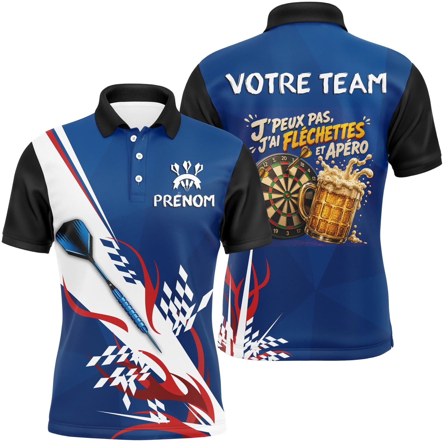 Polo Fléchettes Bleu Personnalisé – Style Tricolore Français - Polo Homme