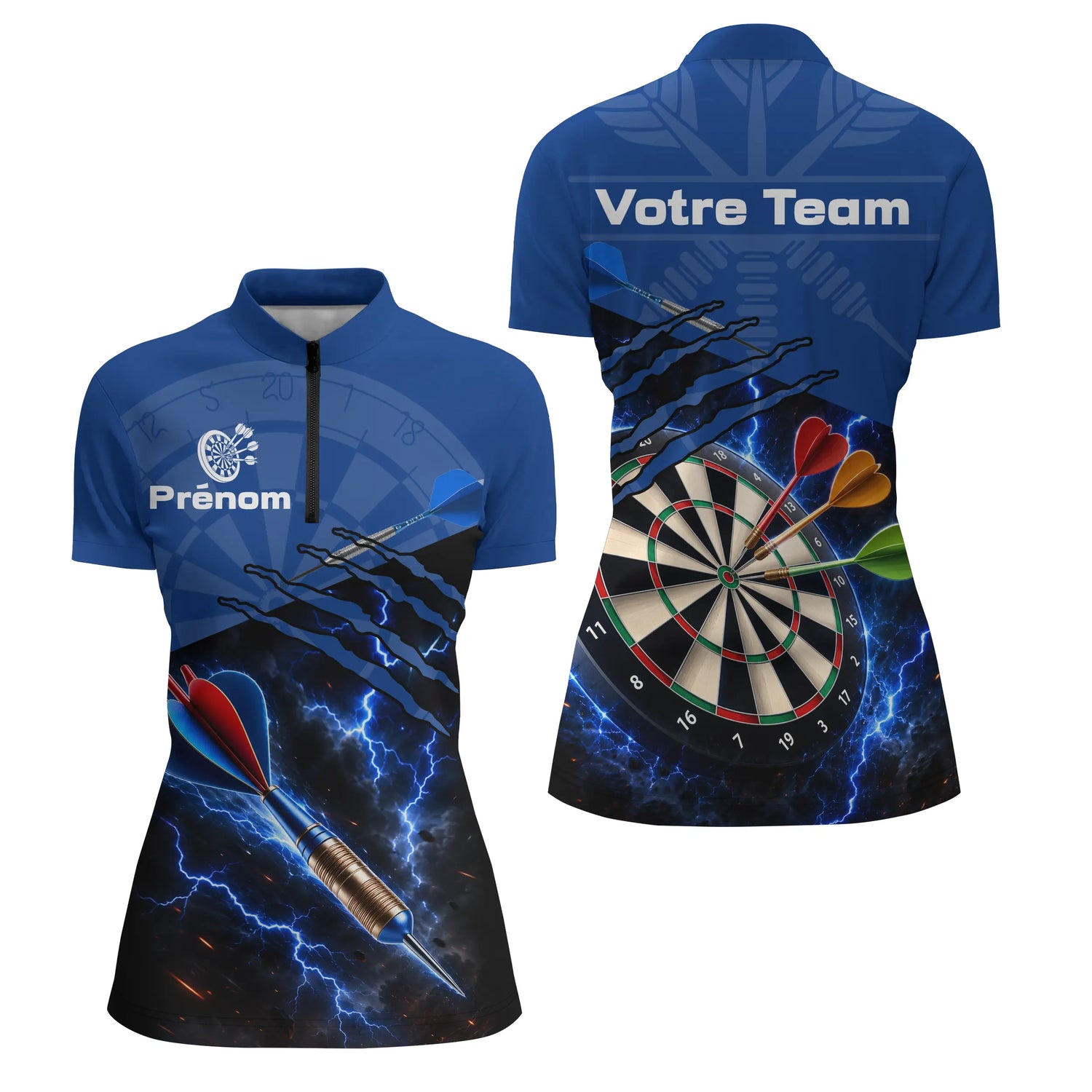 Polo Fléchettes Bleu Électrique - Style Foudre Premium - Polo Zippé Femme