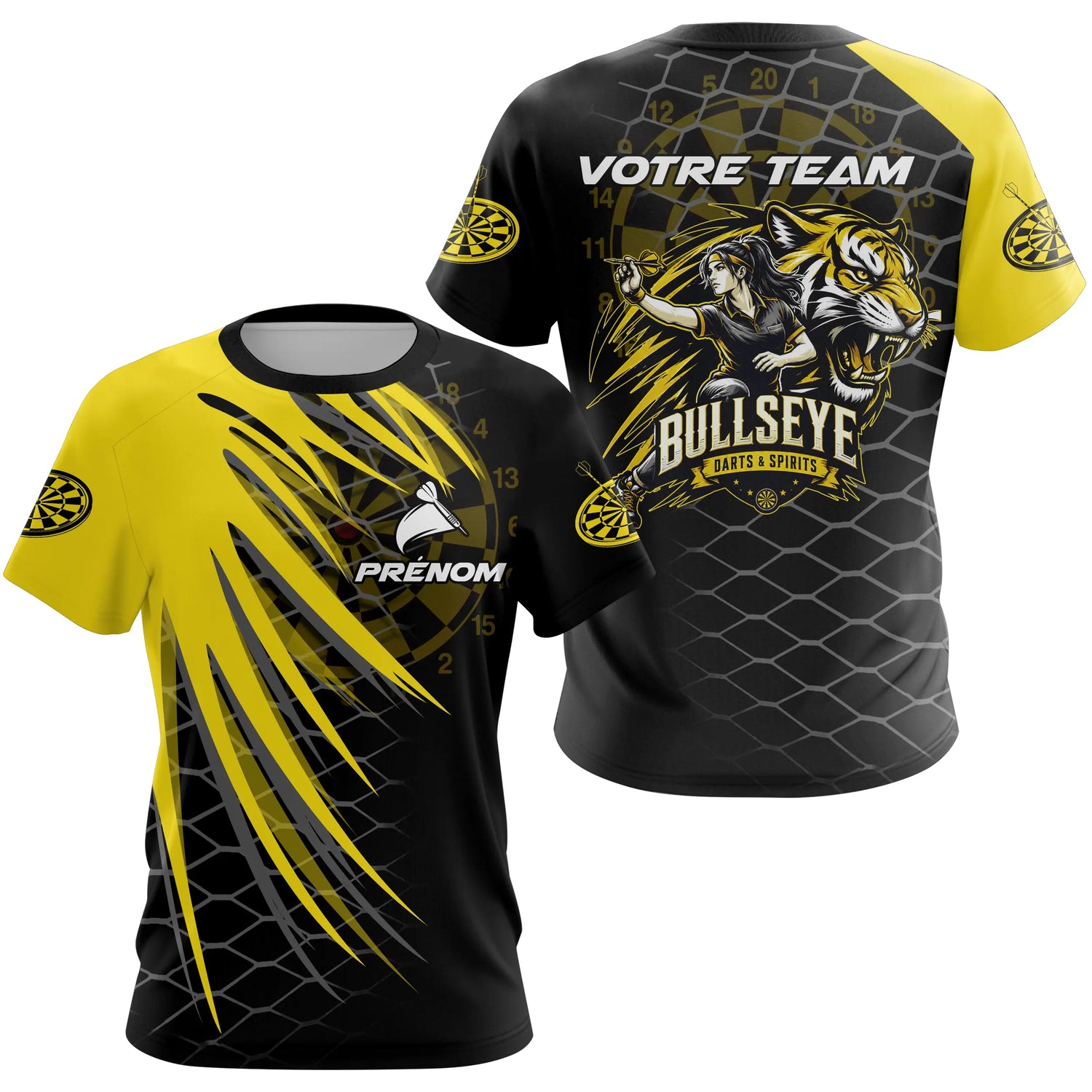 Polo Fléchettes Bullseye Personnalisé - Tigre Noir Jaune - T-Shirt Femme