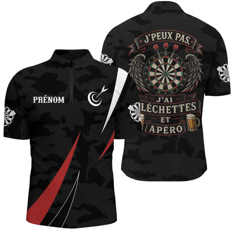 Polo Fléchettes Camo Noir Personnalisé – J'peux Pas Apéro - Polo Zippé Homme