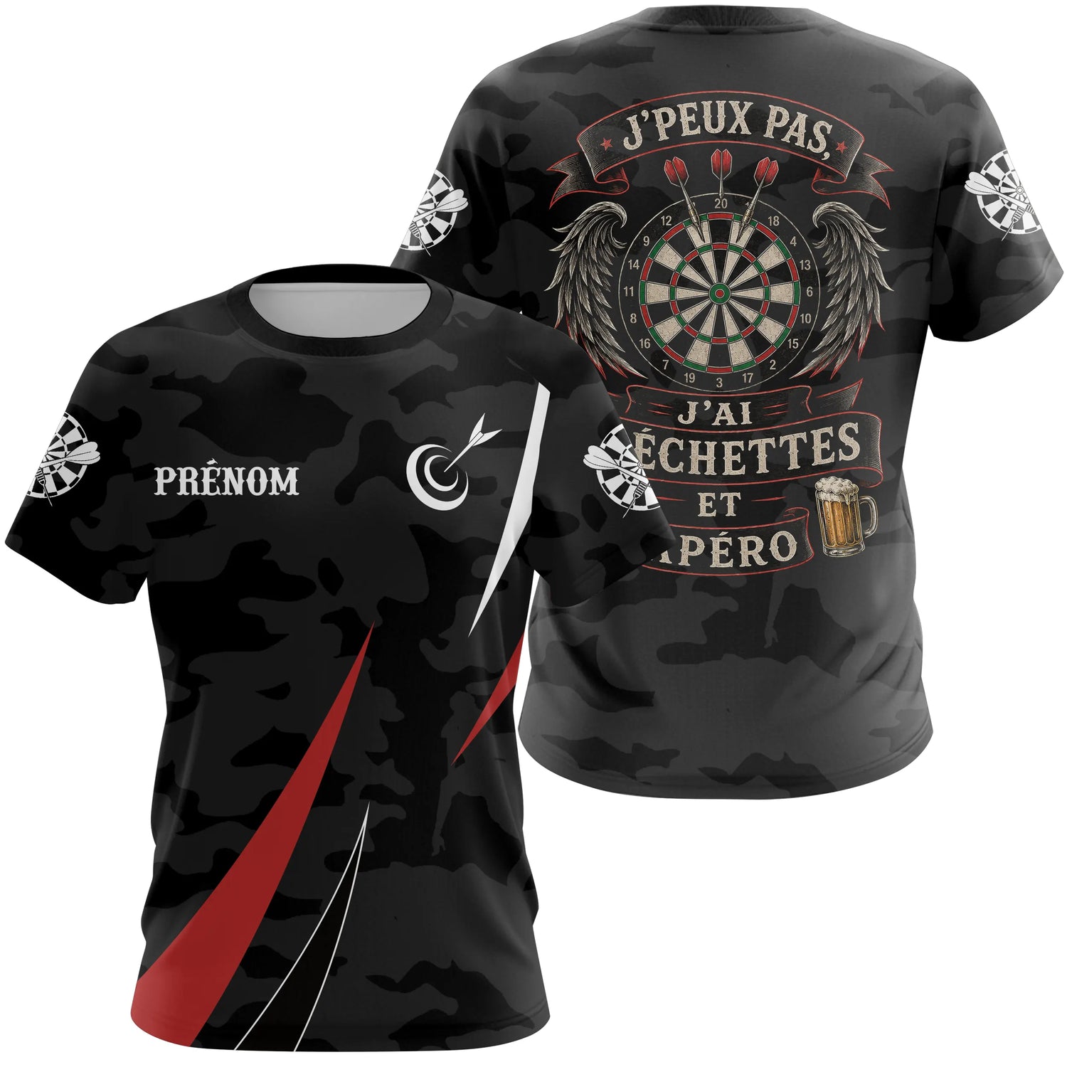 Polo Fléchettes Camo Noir Personnalisé – J'peux Pas Apéro - T-Shirt Femme