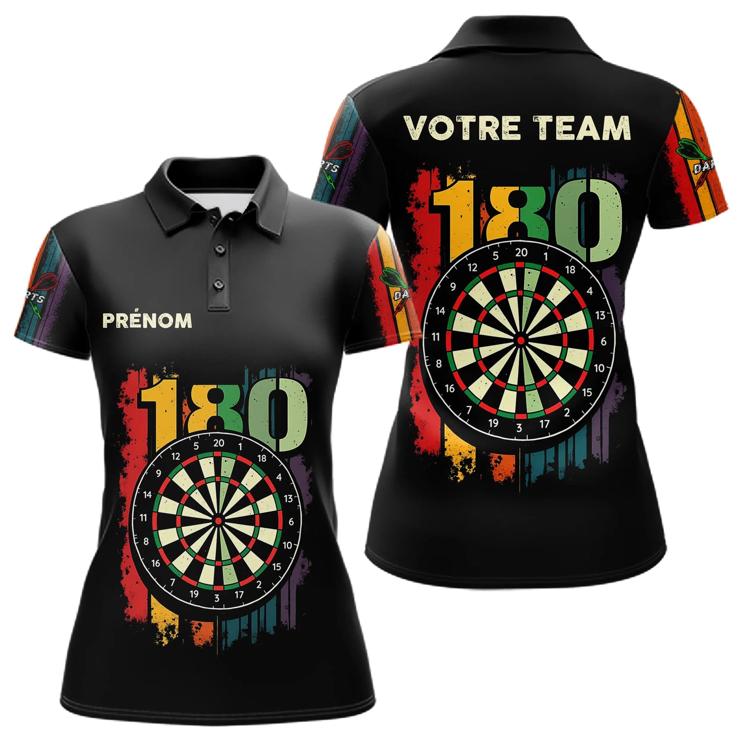 Polo Fléchettes Championnats - Retro 180 Noir Personnalisé - Polo Femme