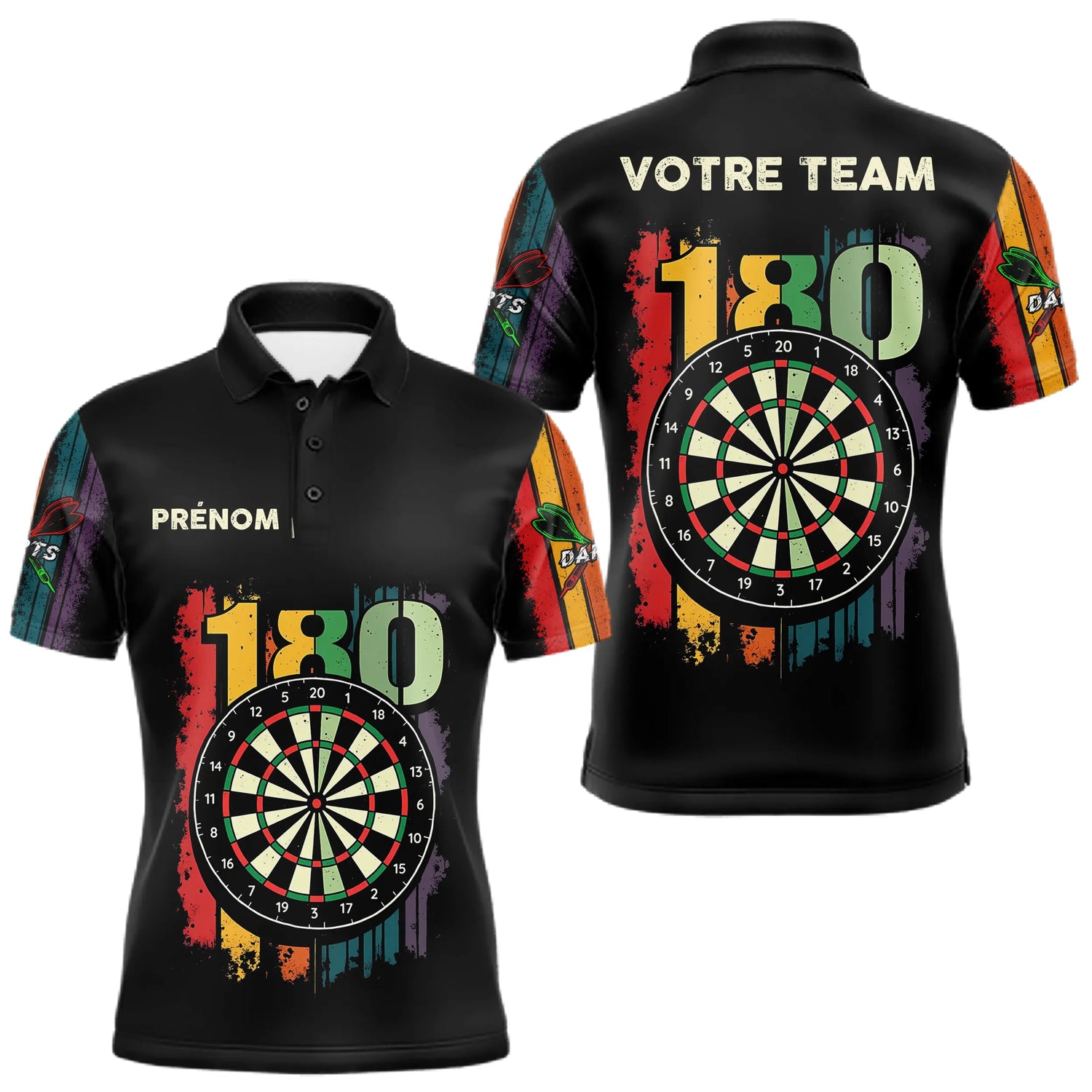 Polo Fléchettes Championnats - Retro 180 Noir Personnalisé - Polo Homme