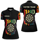 Polo Fléchettes Championnats - Retro 180 Noir Personnalisé - Polo Zippé Femme