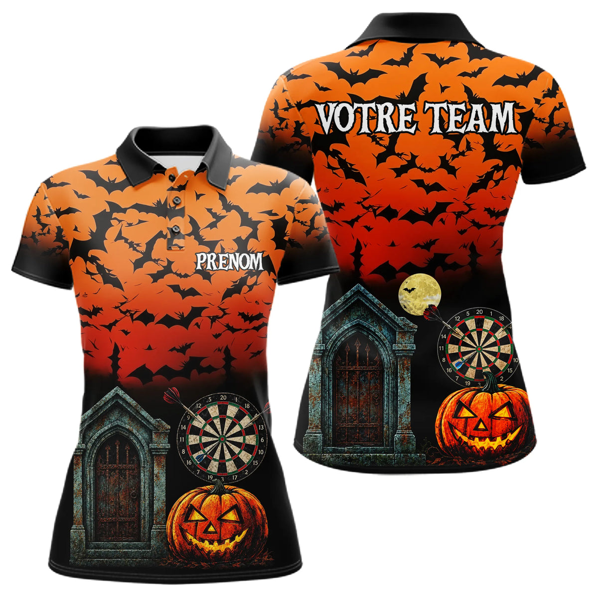 Polo Fléchettes Chauves-Souris & Crypte - Orange & Noir - Polo Femme