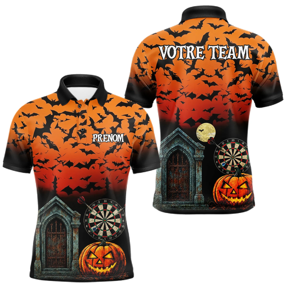 Polo Fléchettes Chauves-Souris & Crypte - Orange & Noir - Polo Homme