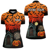 Polo Fléchettes Chauves-Souris & Crypte - Orange & Noir - Polo Zippé Femme