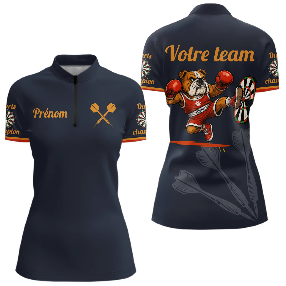 Polo Fléchettes Compétition - Bleu Marine Bulldog - Polo Zippé Femme