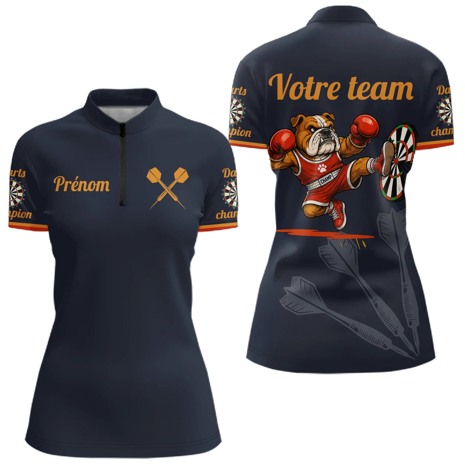 Polo Fléchettes Compétition - Bleu Marine Bulldog - Polo Zippé Femme