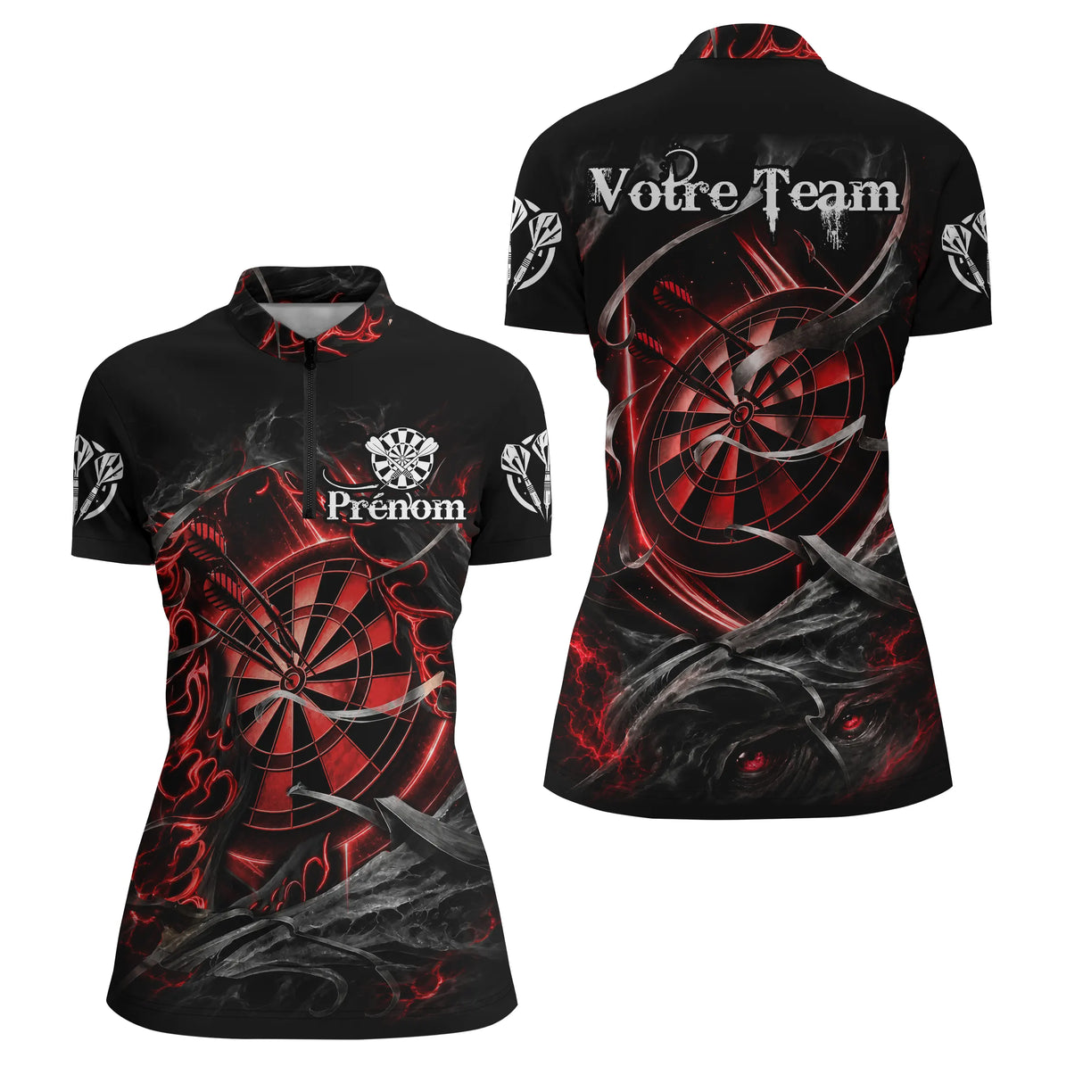 Polo Fléchettes Dark Edition - Cible Enflammée Personnalisé - Polo Zippé Femme