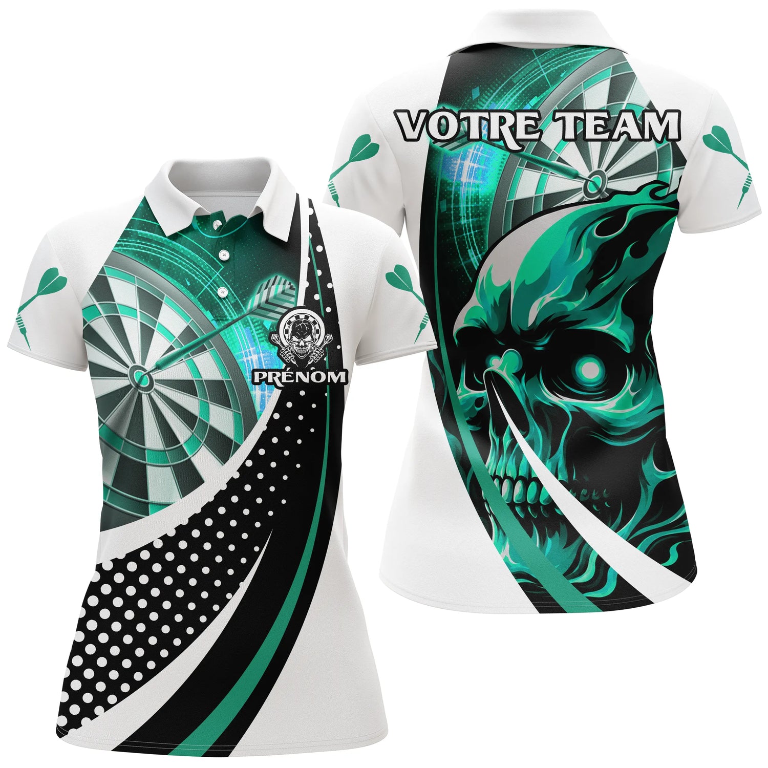 Polo Fléchettes Dark Fantasy - Tête de Mort Turquoise - Polo Femme