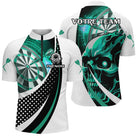 Polo Fléchettes Dark Fantasy - Tête de Mort Turquoise - Polo Zippé Homme