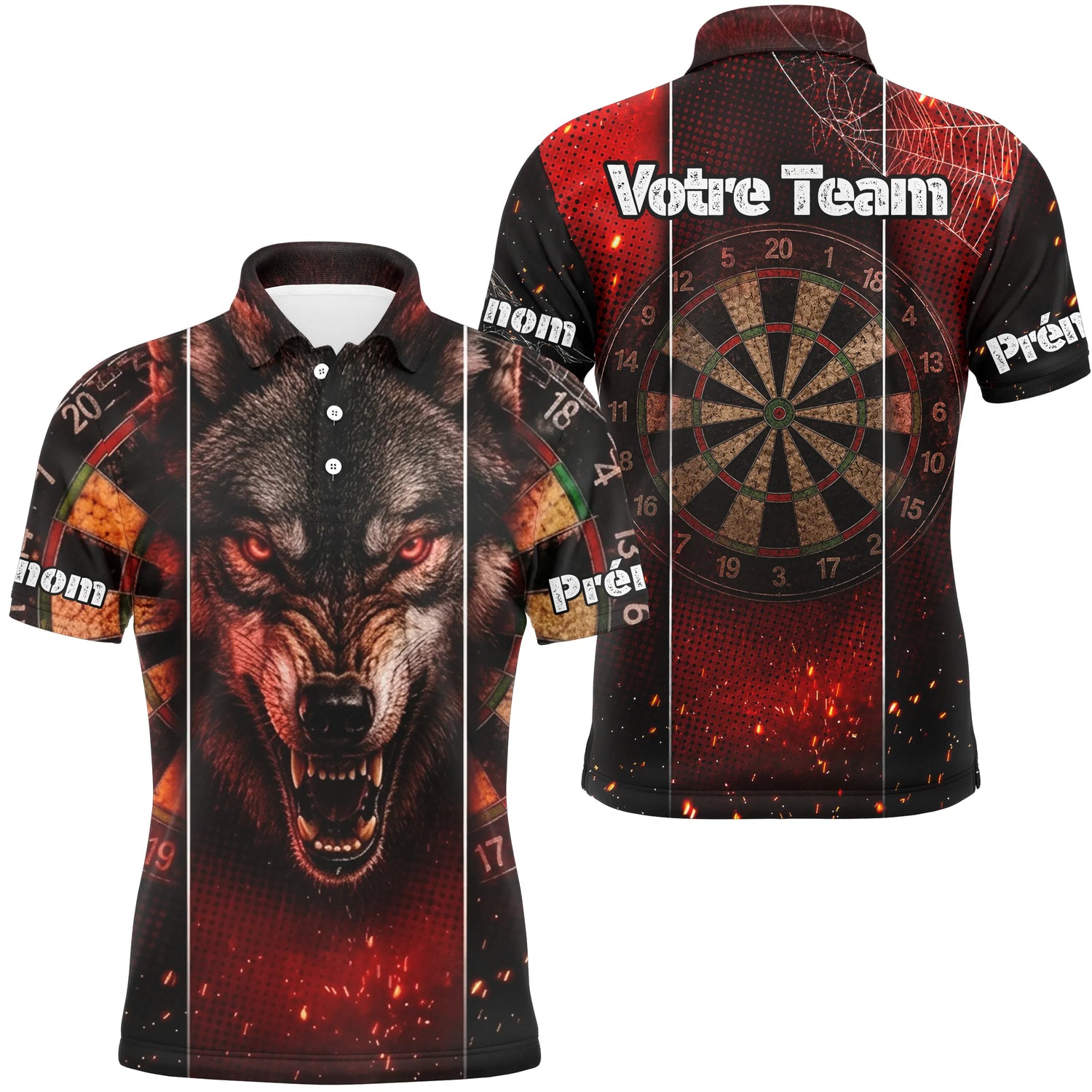 Polo Fléchettes Design Loup - Personnalisé Équipe - Polo Homme