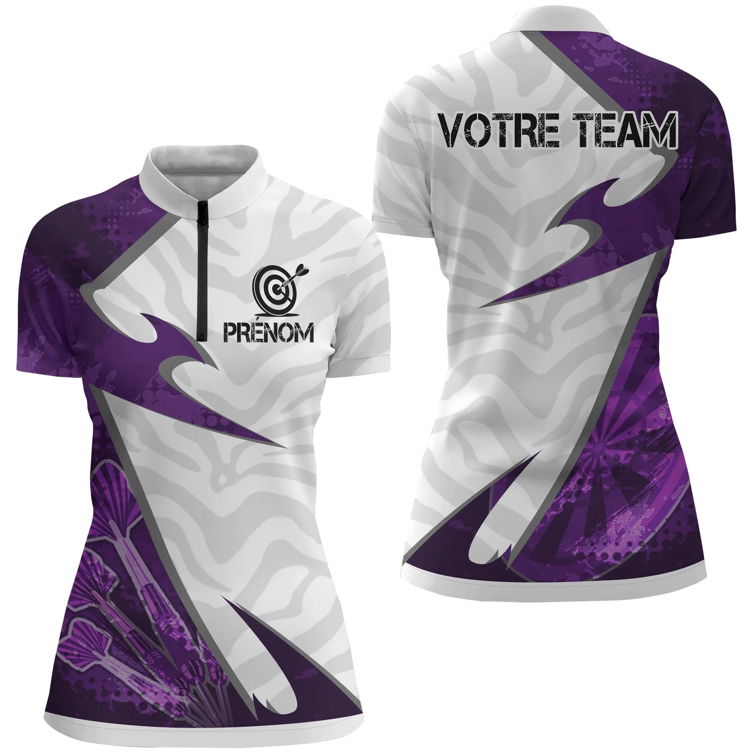 Polo Fléchettes Design Violet – Camouflage Moderne Personnalisé - Polo Zippé Femme