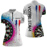 Polo Fléchettes Drapeau Français - Motif Tricolore Personnalisé - Polo Zippé Femme
