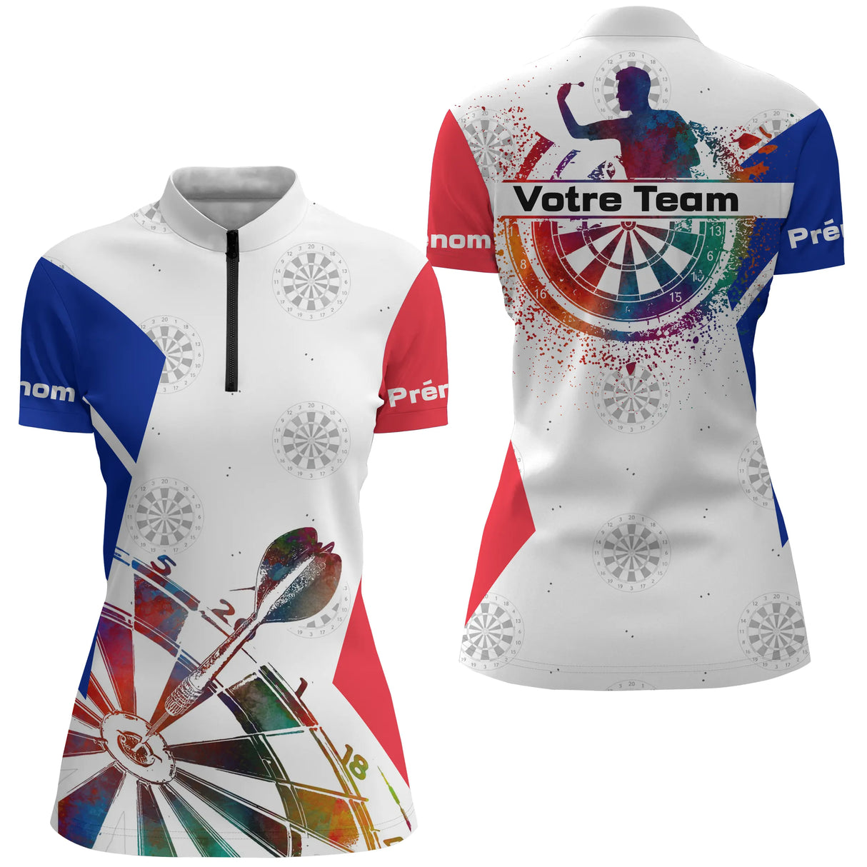 Polo Fléchettes Drapeau Français – Artistique Silhouette Joueur - Polo Zippé Femme