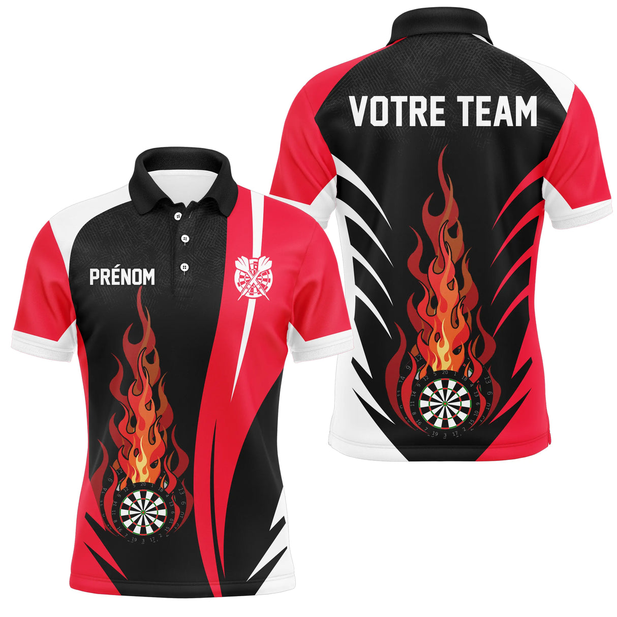 Polo Fléchettes Enflammées - Noir Rouge Personnalisé - Polo Homme