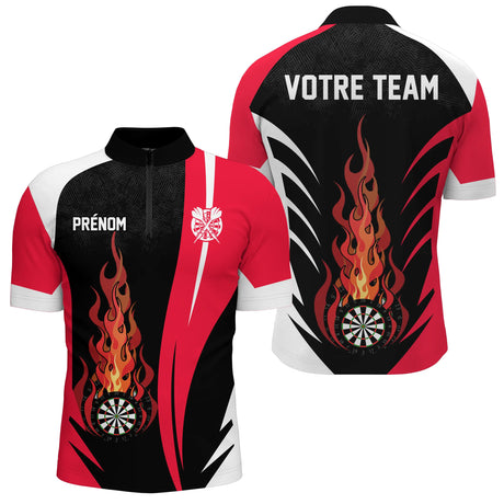 Polo Fléchettes Enflammées - Noir Rouge Personnalisé - Polo Zippé Homme