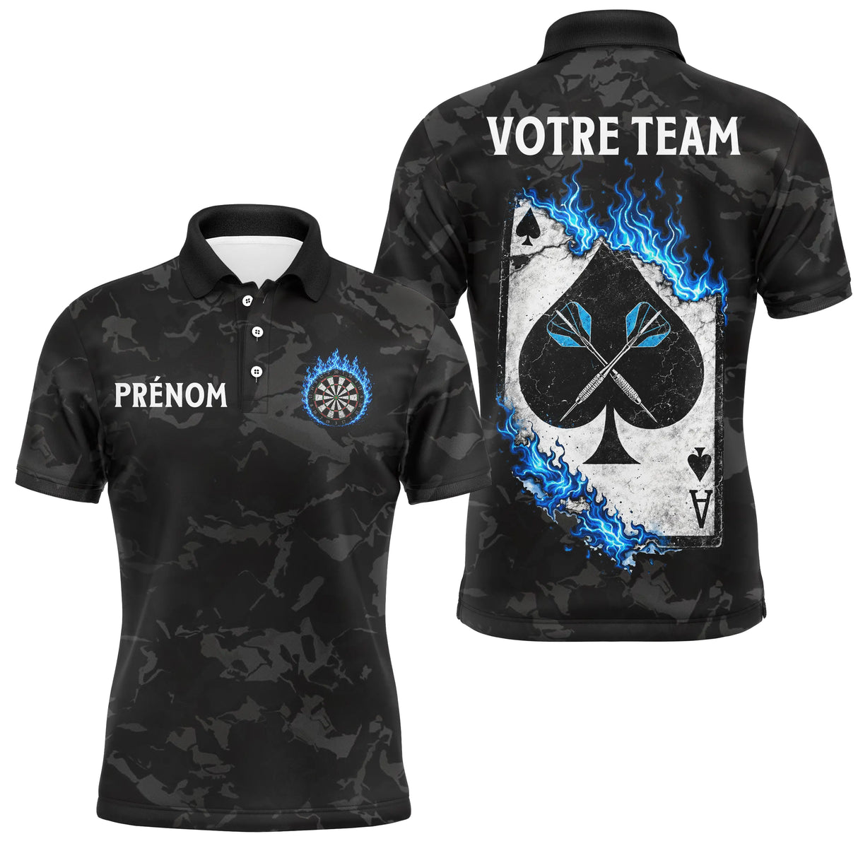 Polo Fléchettes Flamme - Bleue As Pique Personnalisé - Polo Homme