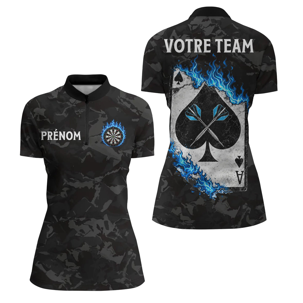 Polo Fléchettes Flamme - Bleue As Pique Personnalisé - Polo Zippé Femme