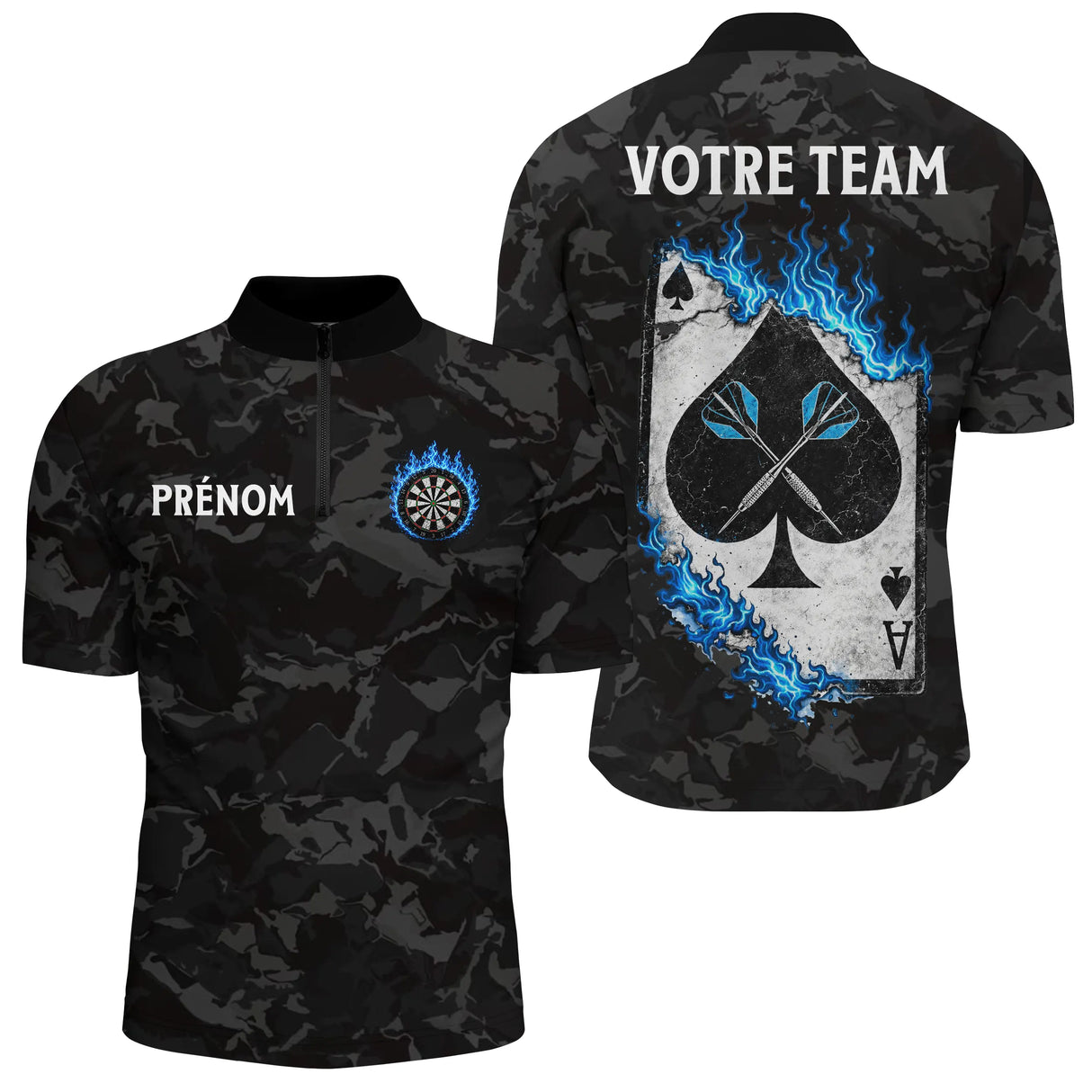 Polo Fléchettes Flamme - Bleue As Pique Personnalisé - Polo Zippé Homme
