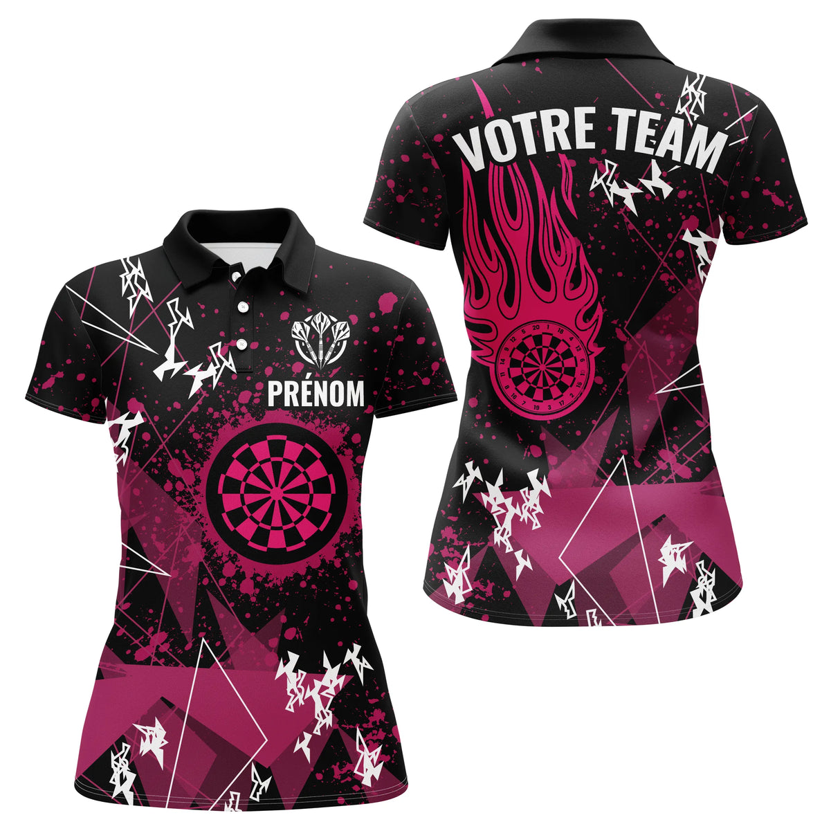 Polo Fléchettes Flamme Rose Équipe - Personnalisé Cadeau Joueur - Polo Femme
