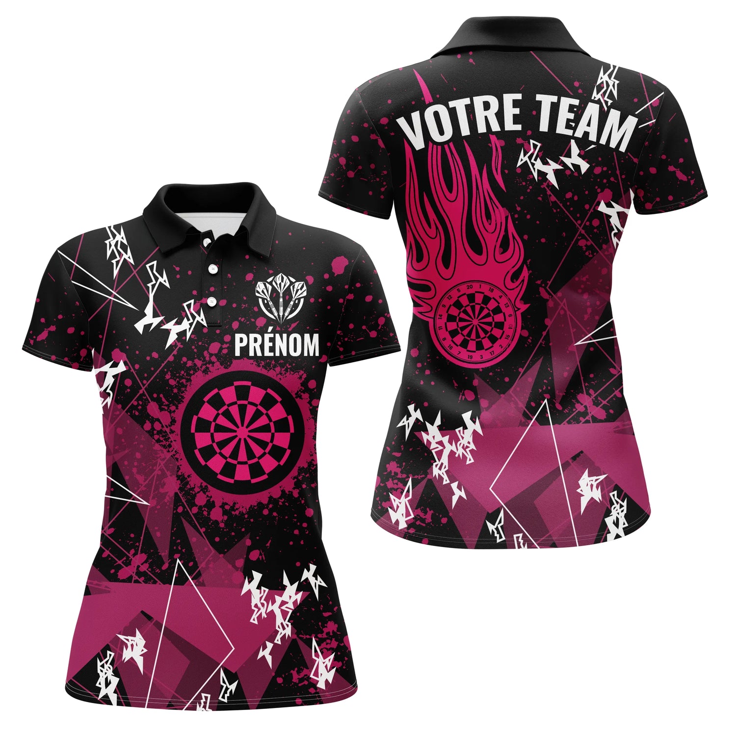 Polo Fléchettes Flamme Rose Équipe - Personnalisé Cadeau Joueur - Polo Femme