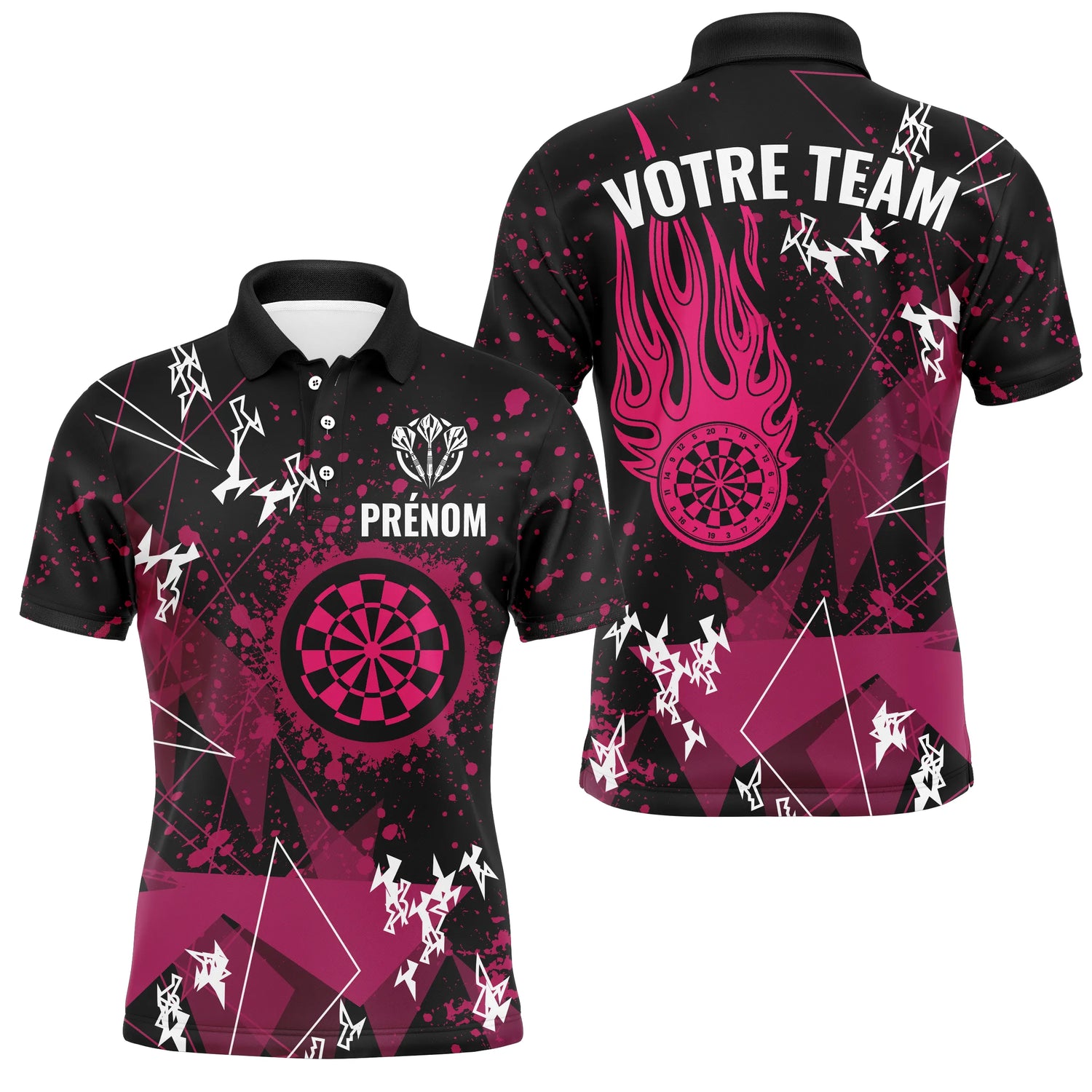 Polo Fléchettes Flamme Rose Équipe - Personnalisé Cadeau Joueur - Polo Homme