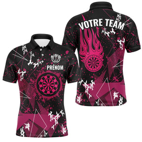 Polo Fléchettes Flamme Rose Équipe - Personnalisé Cadeau Joueur - Polo Homme