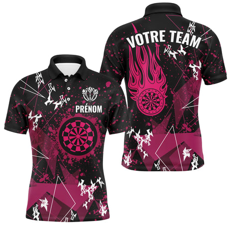 Polo Fléchettes Flamme Rose Équipe - Personnalisé Cadeau Joueur - Polo Homme