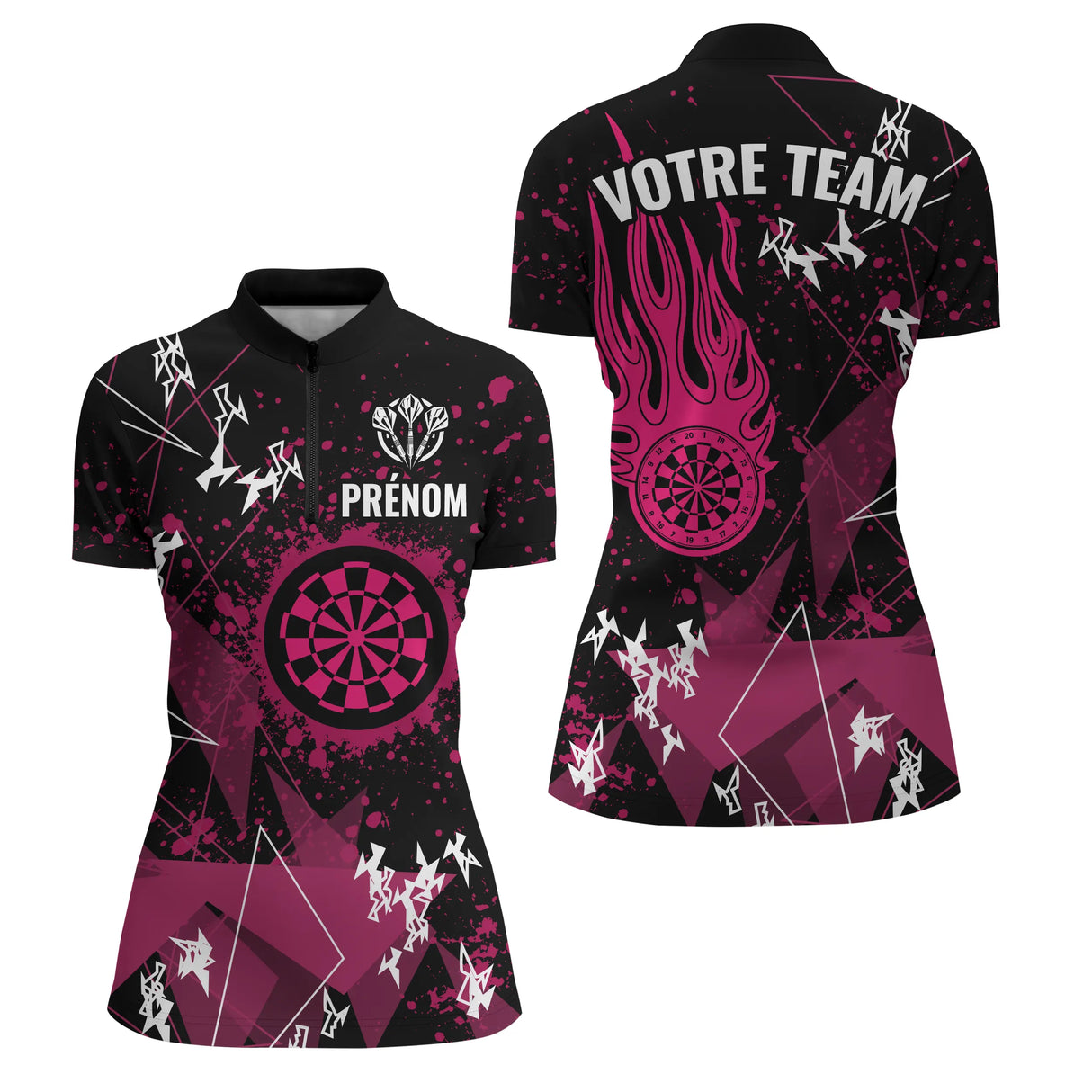 Polo Fléchettes Flamme Rose Équipe - Personnalisé Cadeau Joueur - Polo Zippé Femme