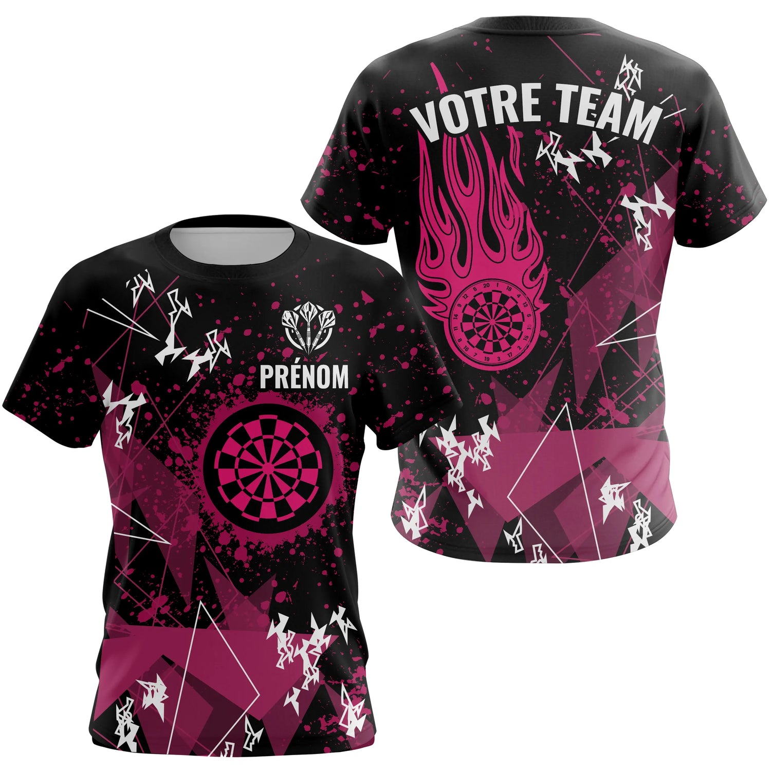 Polo Fléchettes Flamme Rose Équipe - Personnalisé Cadeau Joueur - T-Shirt Femme