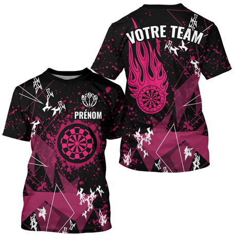 Polo Fléchettes Flamme Rose Équipe - Personnalisé Cadeau Joueur - T-Shirt Homme
