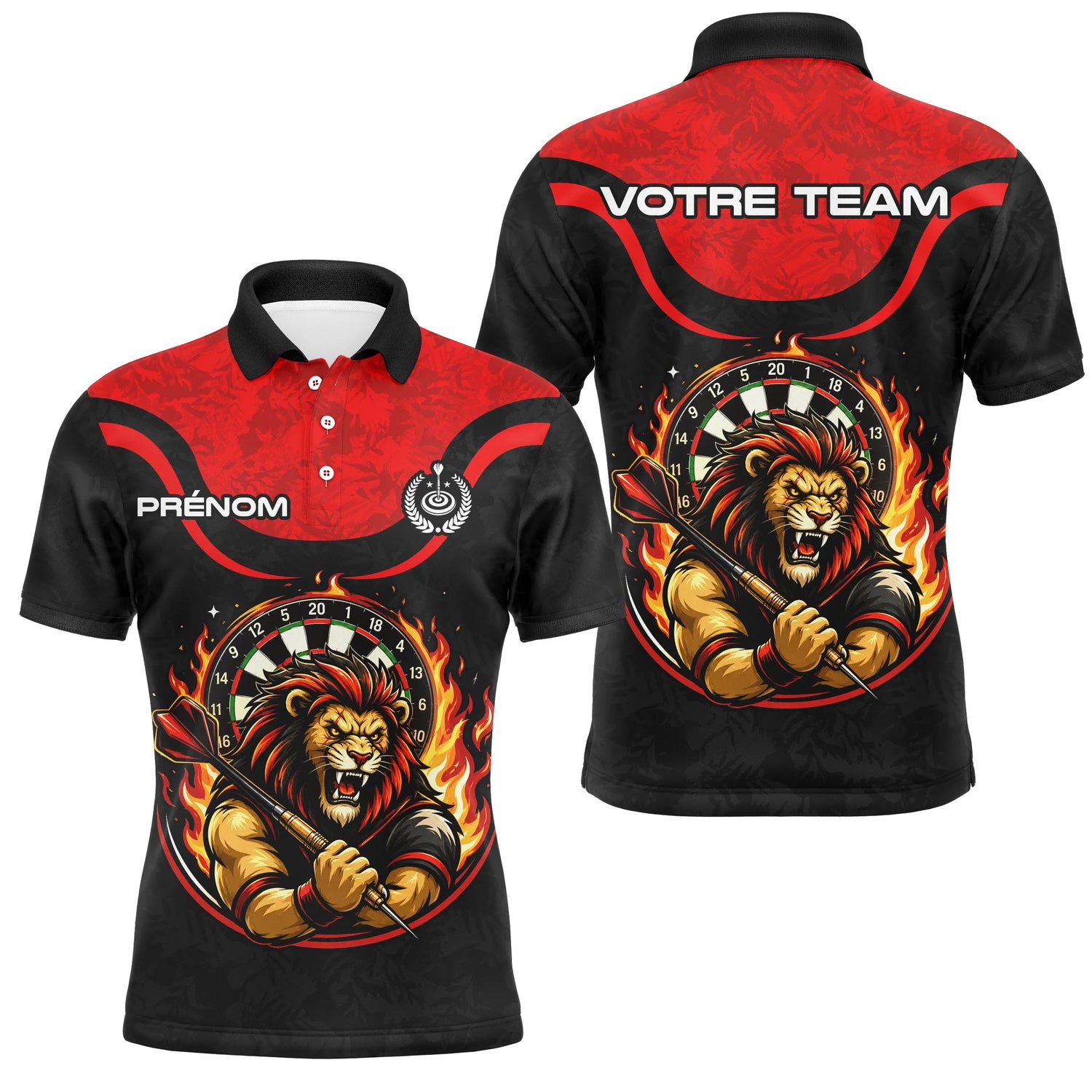Polo Fléchettes Flammes Personnalisé - Style Lion Guerrier - Polo Homme