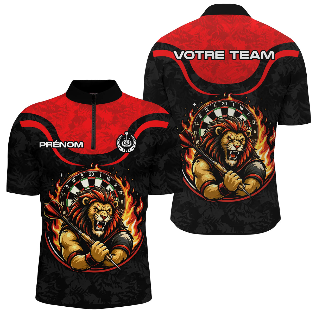 Polo Fléchettes Flammes Personnalisé - Style Lion Guerrier - Polo Zippé Homme