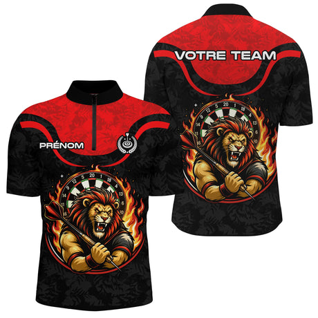 Polo Fléchettes Flammes Personnalisé - Style Lion Guerrier - Polo Zippé Homme