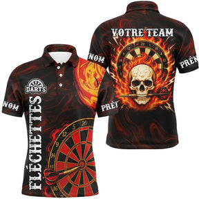 Polo Fléchettes Flammes & Tête de mort - Personnalisé Noir & Rouge - Polo Homme