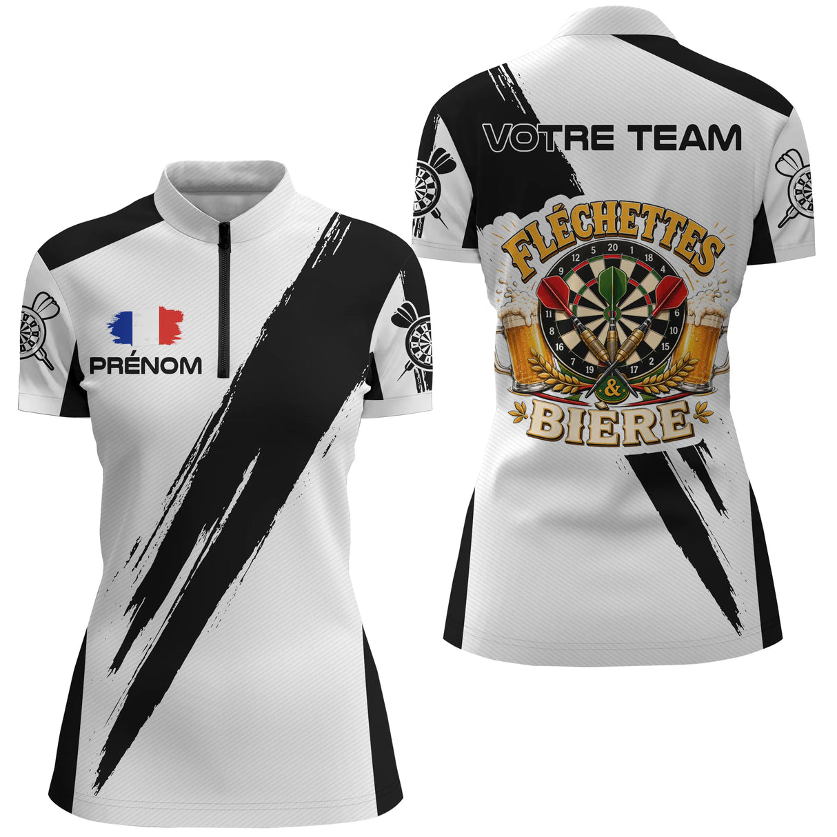 Polo Fléchettes Français Personnalisé – Style Pub Sportif - Polo Zippé Femme