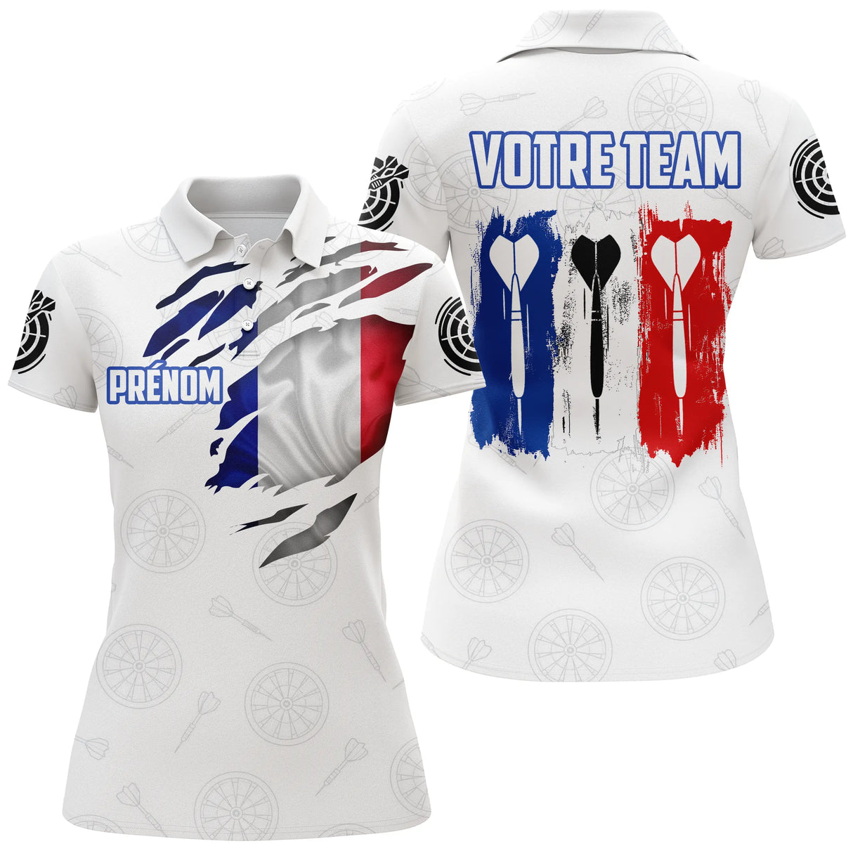 Polo Fléchettes France – Design Tricolore Personnalisé - Polo Femme