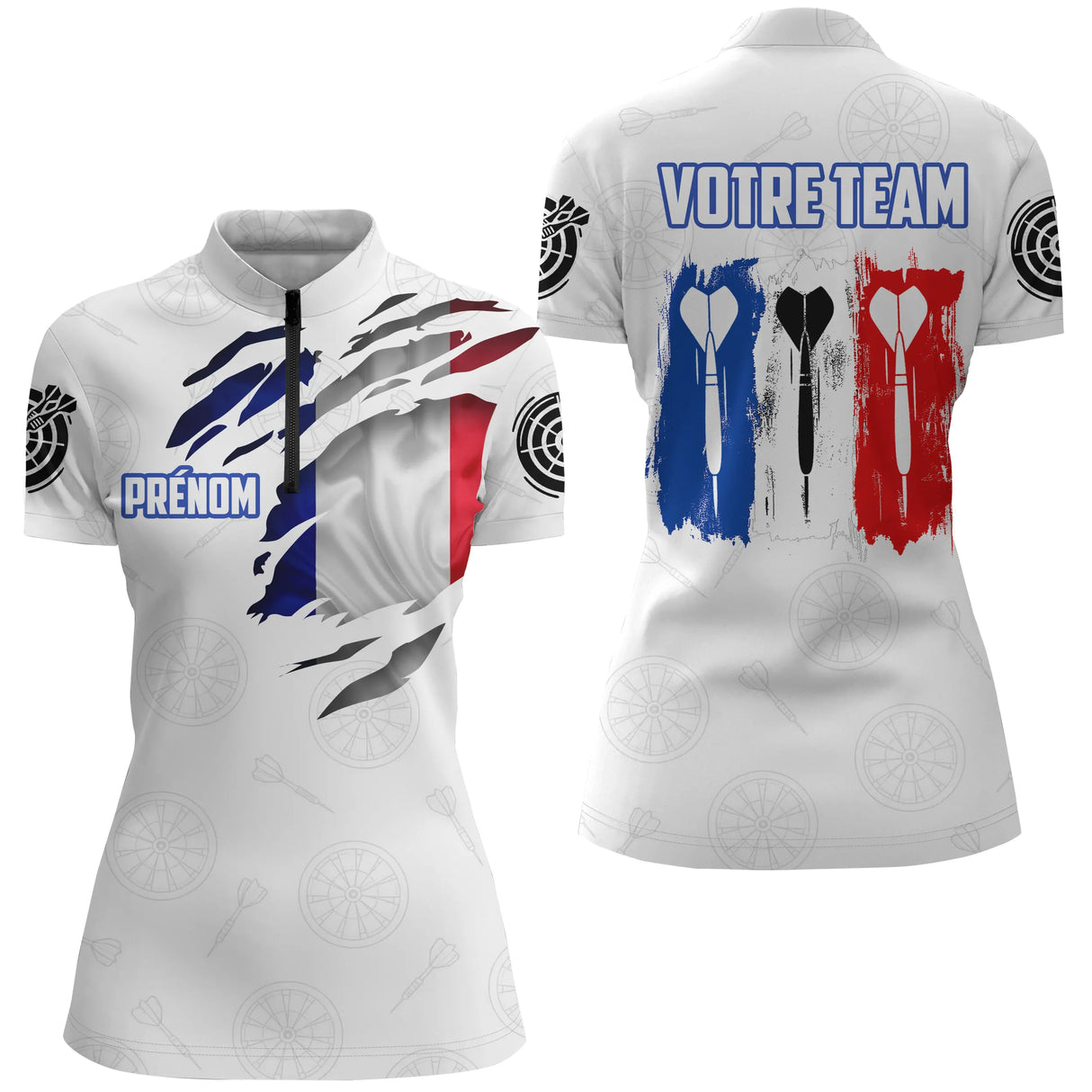 Polo Fléchettes France – Design Tricolore Personnalisé - Polo Zippé Femme